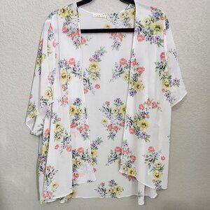 Heart & Hips Open-Front Kimono Cardiga XL Lightweight White Yellow Purple Pink
